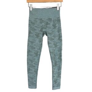 Gymshark Sage Green Camo Seamless Ruched Leggings Size Small